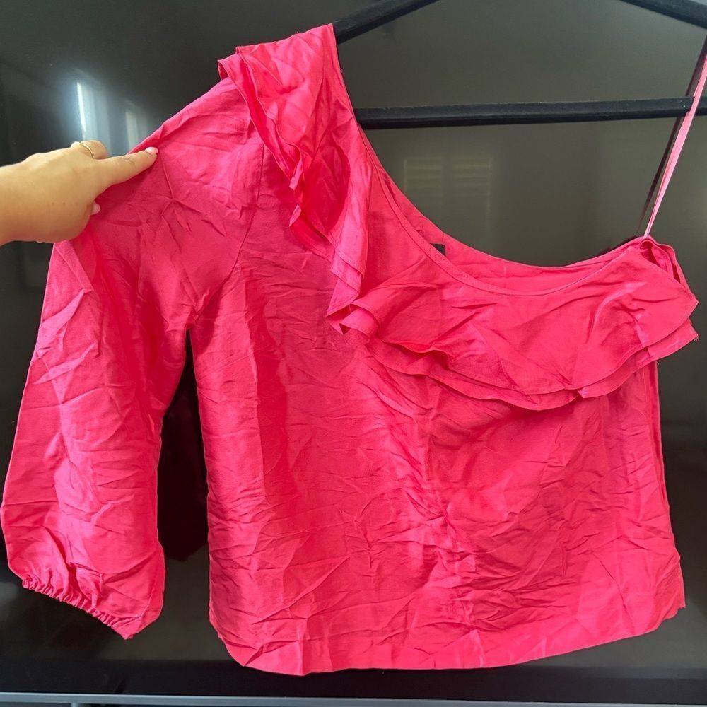 J. Crew One Shoulder Silk Shantung Pink Blouse Top Size 6